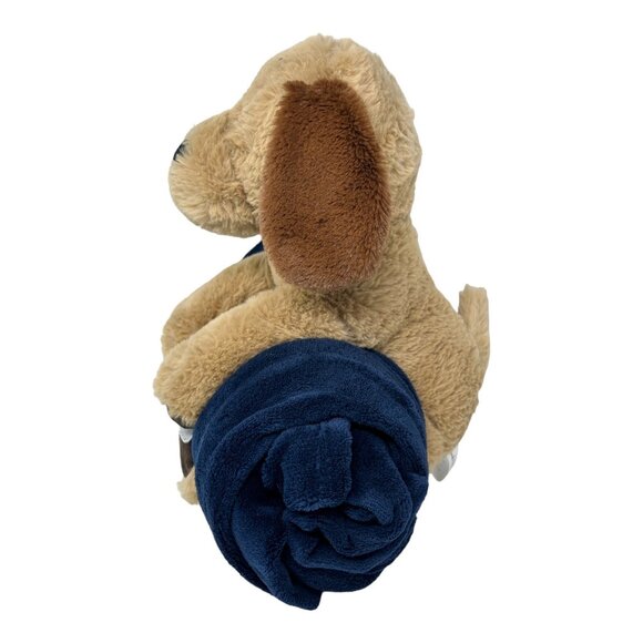 Soft Plush Puppy Dog Fleece Blanket Tan Brown Blue Lovey Lovie Stuffed Animal - Picture 2 of 11